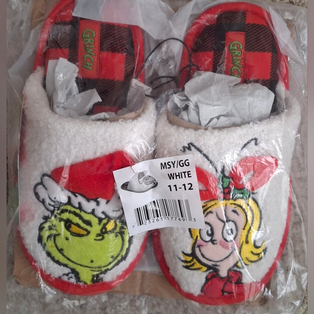 NEW Dr. Seuss Grinch And Cindy Lou Holiday Slippers Girls 11-12 Christmas Longwe